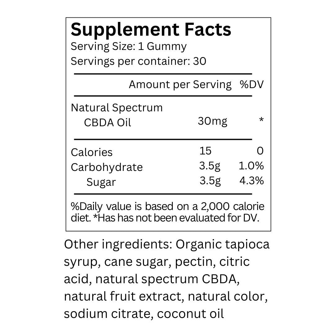 CBDA gummy supplement facts
